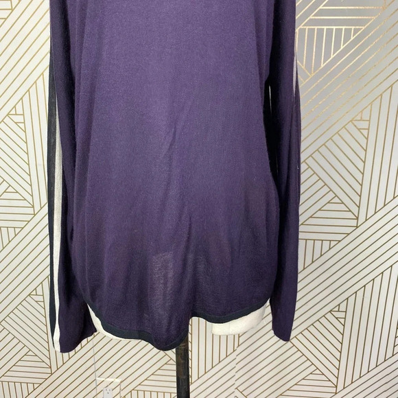 Kokun Back Slit Pop‎ Stripe Crew Neck Bamboo Cashmere Sweater Purple Size Large - Picture 5 of 12